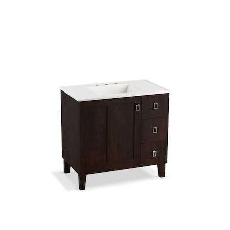 Kohler Poplin 36 Bathroom Vanity Cabinet W/ Legs, 1 Door & 3 Drawers On Right 99533-LGR-1WB